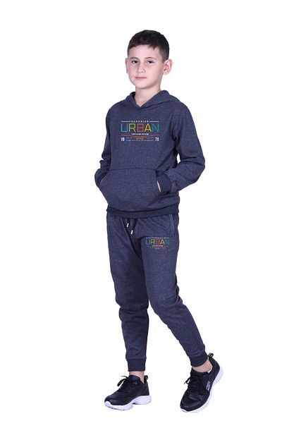 FYK KİDS Boy's Track Suit with Hooded Kangaroo Pocket Urban Text Printed