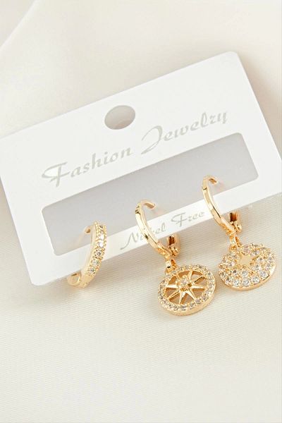 AC BOX 3 Pieces Star Zircon Stone Earrings