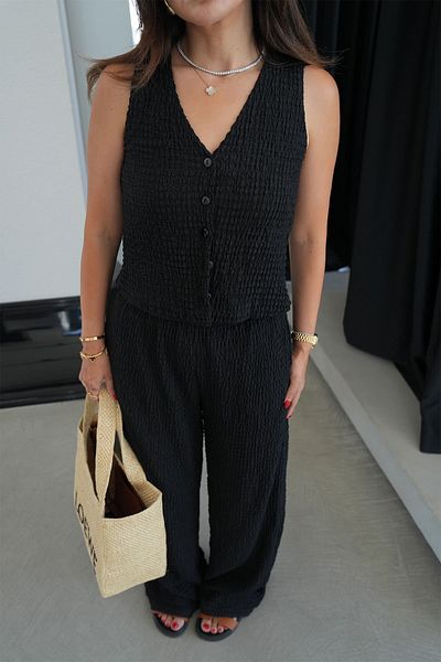 Özge Özgenç Textured Knitted Blouse Pants Set