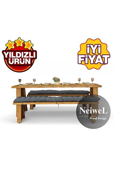 Neiwel İvea Doğal Ahşap Banklı Yemek Masası Takımı-80-160 Takım