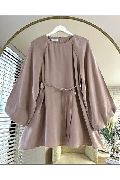 Bahar Altundemir KADIN BALON KOL BELDEN BAĞLAMALI TESETTÜR TUNİK GÖMLEK rz01