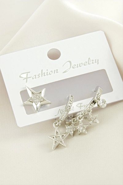 AC BOX 3 Pieces Star Zircon Stone Earrings