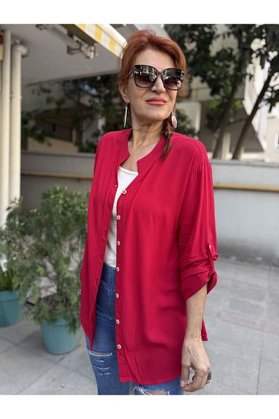 DenizEge Viscose Judge Collar Basic Shirt Red-50