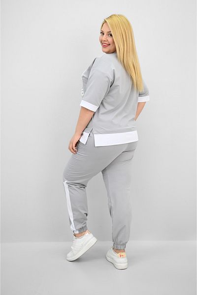 Koza Butik Women's Plus Size Short Sleeve Embroidery Detailed Garnished Tracksuit Set 8192-25