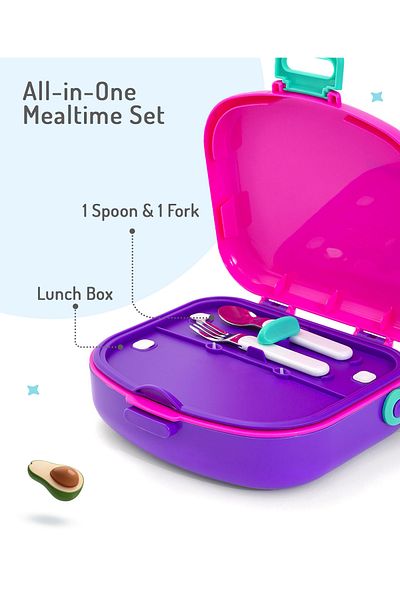 Bonfino Bonfino Lunch Box, Leak-Resistant, Multi-Material Build, Durable, 1300 mL- Pink and Purple