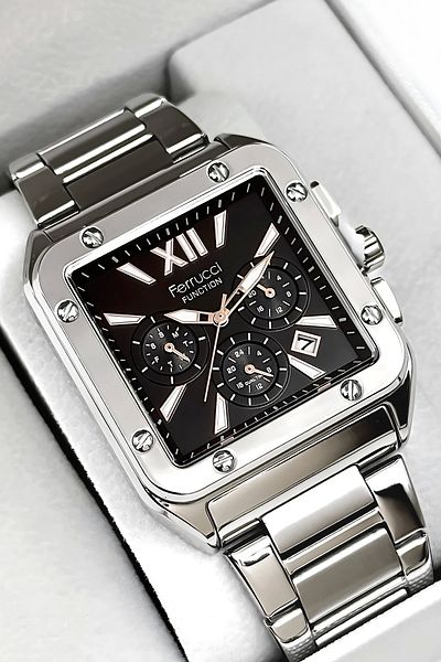 Ferrucci Function Men's Wrist Watch, Steel Band 3Atm Water Resistant Silver-Black-Rose Sdfer168
