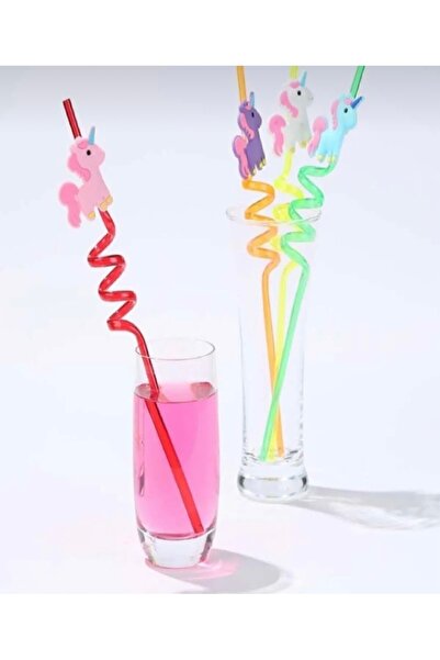 Snow Homs Sevimli Renkli Emojili Pipet-Kokteyl Ev Dekorasyon 4 Adet Pipet