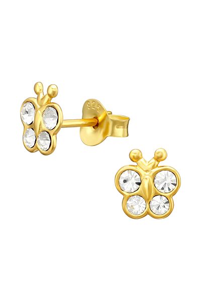 Sophia Collection Children's earrings 925 silver plated with 24K gold, golden butterfly model with crystals