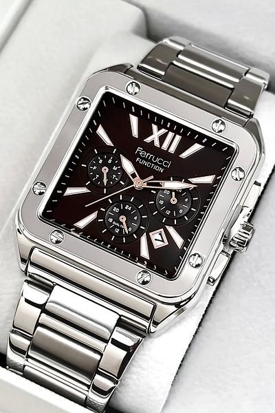 Ferrucci Function Men's Wristwatch Steel Case & Steel Cord Silver-Black-Rose Zmfer188
