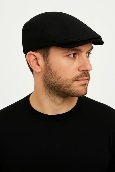 CosmoOutlet Men's Black London Flat Model Summer Fabric Stylish and Modern Cap Hat with Elastic Back