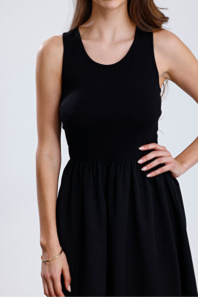 Sense Lycra Viscose Top Polyviscose Bottom Elastic Waist Sleeveless Long Dress |   Elb36256 Black