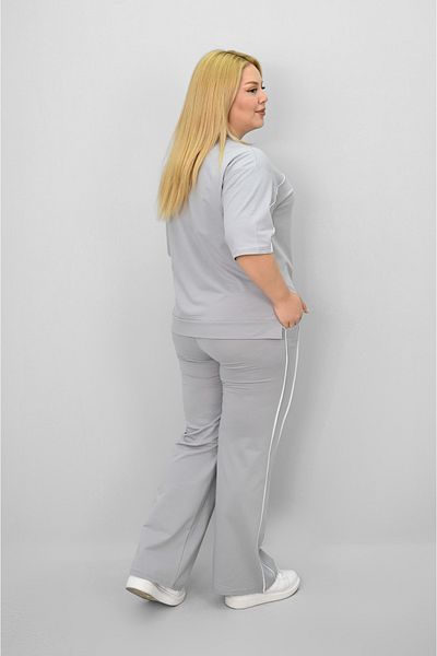 Koza Butik Women's Plus Size Short Sleeve Loose Leg Tracksuit Set with Intermediate Piping Detail 8189-25