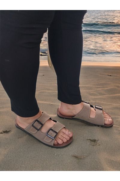 GEZER Summer Men's Double Buckle Cork Sole Birken Model Soft Sole Slippers