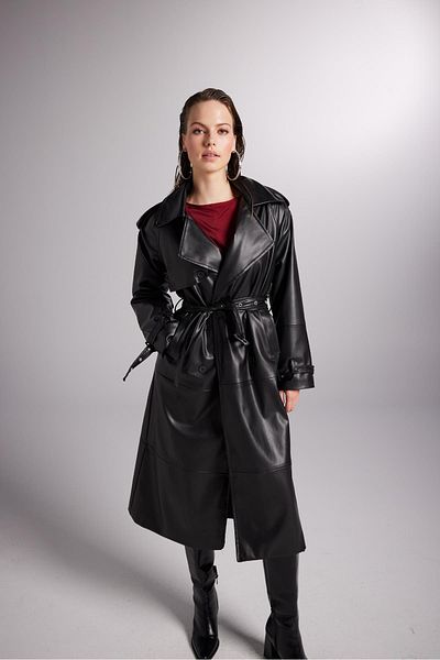 Markano Collider Leather Trenchcoat Black