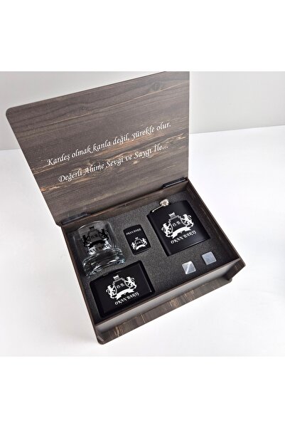 hediyekralı Kişiye Özel Viski Bardağı, İçki Matarası, Tabaka ve Çakmaklı Erke...