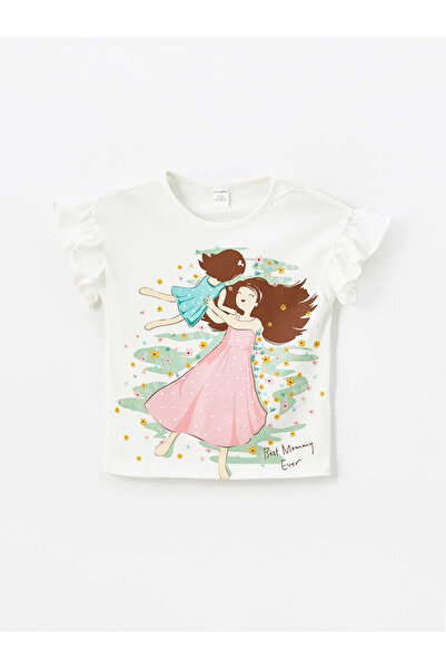 LC Waikiki Lcw Kids Ecru Crew Neck Short Sleeve Baby Girl Blouse and Leggings 2-Piece Set