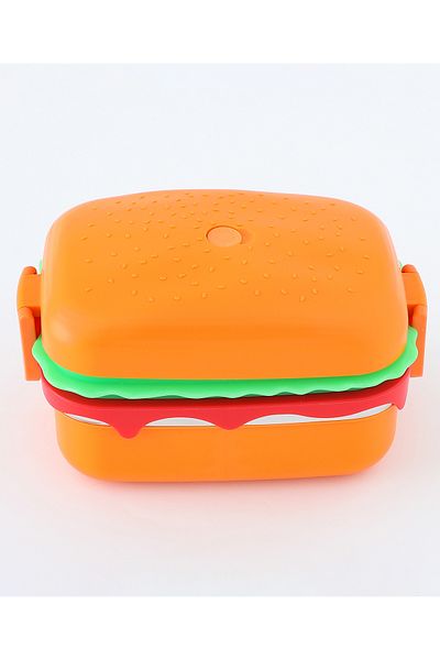Fab N Funky Kids Burger Theme Lunchbox, Two Compartments, Compact - Orange and Green