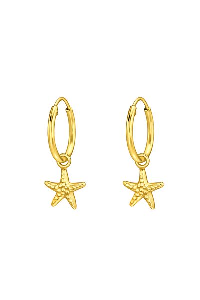 Sophia Collection Children's earrings 925 silver plated with 24K gold, classic hoops, Starfish model