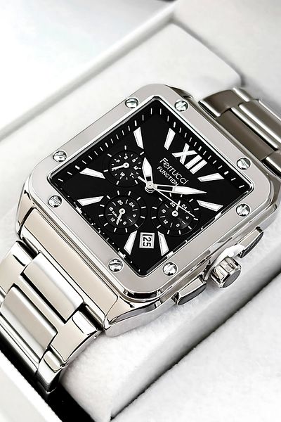 Ferrucci Function Men's Wristwatch Steel Case & Steel Cord Silver-Black Zmfer188