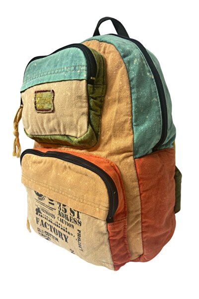 Old Cotton Kaliteli Tek Bölmeli Vintage Disayn Günlük Sırt Gezi Okul Seyahat Çantası Jannie Bag 27 cm x 40 cm