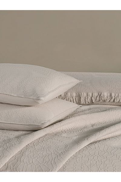BED LİNE Jakar Daire Double Bedspread Cream Boxed