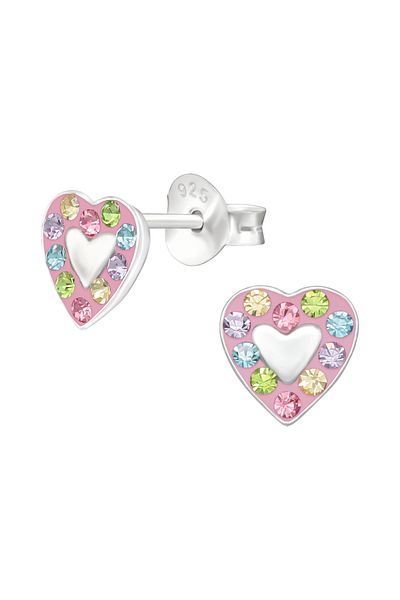 Sophia Collection Cercei copii argint 925 model Inima cu cristale multicolore