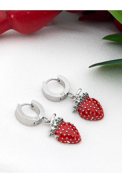 Siya Silver Non-Tarnish Steel Zircon Stone Dangle Strawberry Earrings