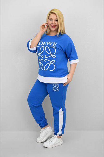 Koza Butik Дамски спортен костюм с къс ръкав, големи размери, бродиран, 8192-25