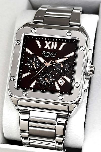 Ferrucci Function Men's Wristwatch Steel Case & Steel Cord Silver-Black-Rose Zmfer188