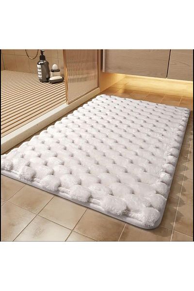 DECORA CASA HOME COLLECTİON (1Pcs) Rabbit Hair Honeycomb Pattern Non-Slip Base Bath Mat