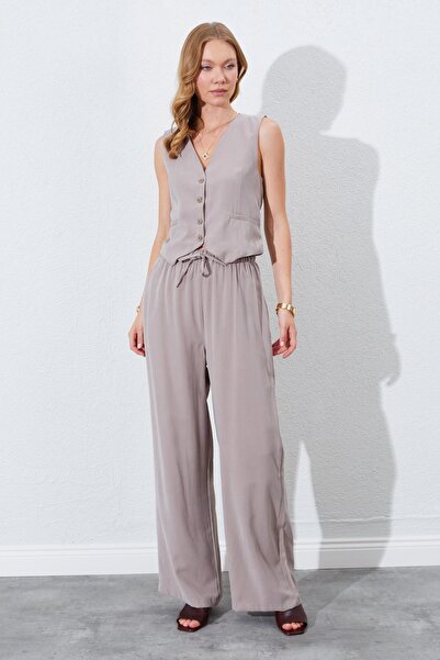 TENA Women's Mink Wide Leg Elastic Waist Trousers