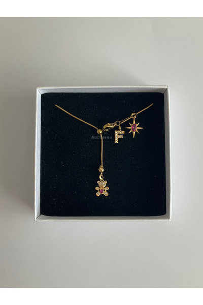 acc swen قلادة على شكل دمية دب من حجر الفوشيا اللون من بولار ستار، قلادة منخف...