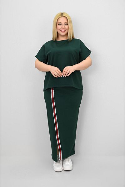 Koza Butik Women's Plus Size Short Sleeve Stripe Skirt Suit 8204-25