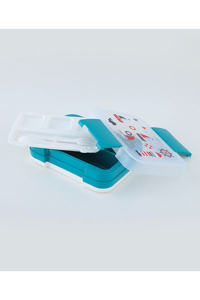 Fab N Funky Transport Themed Lunchbox, Fun Design, Lightweight, Compact, 3 Years+, Light Blue