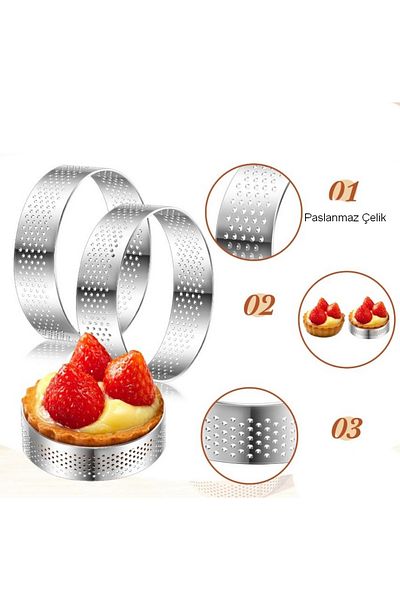 Nar kalıp Narcalip Round Hole Tart Mold Diameter 8cm Depth 2.5cm Set of 4