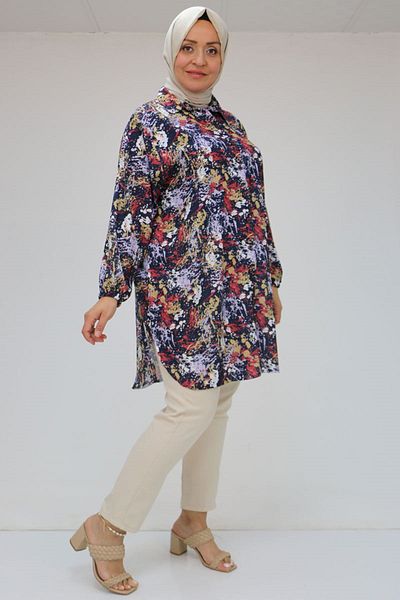 Eslina 58052 Large Size Men's Collared Jesica Shirt Tunic - Ebruli Navy Blue