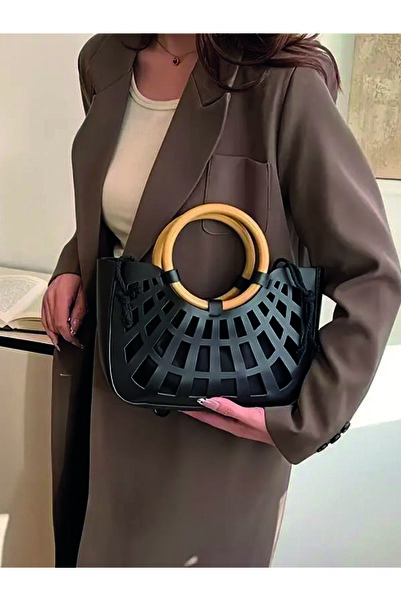 ÇANTA Lattice Kesik Tasarım Kol Çantası İpli Kapatma Astarlı Casual Chic Tote...