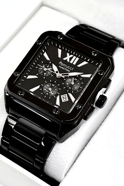 Ferrucci Function Men's Wristwatch Steel Case & Steel Cord Black Zmfer188
