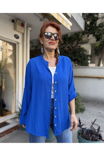 DenizEge Cămașă de bază cu guler Viscose Saks Blue-46