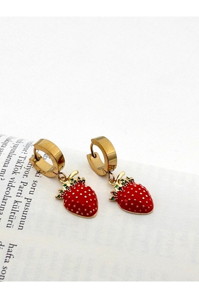 Siya Silver Non-Tarnish Steel Zircon Stone Dangle Strawberry Earrings