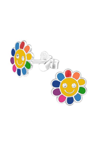 Sophia Collection Cercei copii argint 925 model Floare multicolora cu cristale