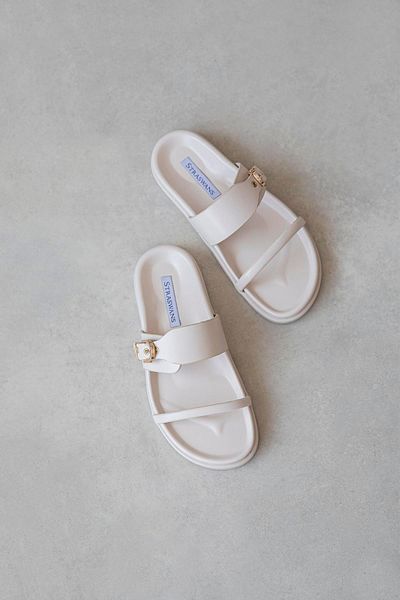 STRASWANS Zeus Γυναικεία Πόρπη Λεπτομέρεια Daily Comfort Δερμάτινες Παντόφλες Μπεζ