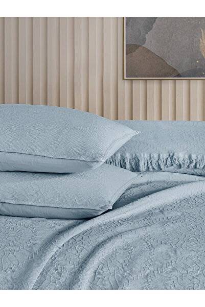 BED LİNE Jakar Daire Çift Kişilik Yatak Örtüsü Seti Açık Mavi Kutulu