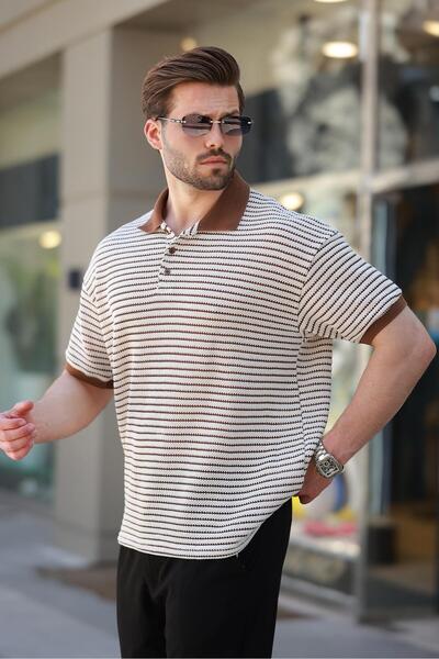 Madmext Καφέ Polo Neck Knitwear Ανδρικό T-shirt E7139