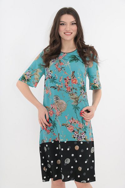 Vanessa Line RO Light blue dress with floral print and black border
