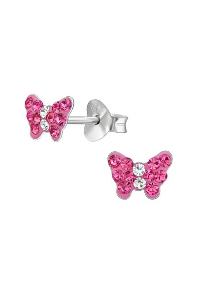 Sophia Collection Children's earrings in 925 silver, Butterfly model with crystals