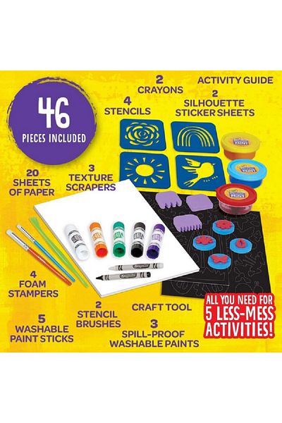 Crayola 46-Piece Less Mess Painting Activity Kit for Kids Multicolor