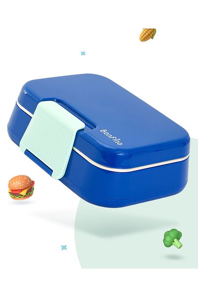 Bonfino Bonfino Lunch Box, Leak-Resistant, 3 Years+, 1150 mL- Blue and Green