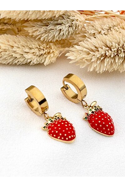 Siya Silver Kararmaz Çelik Zirkon Taşlı Sallantılı Çilek Küpe