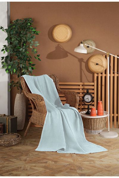 destinyhometex Husă de scaun/farfurie TV cu model de vafe albastru bebeluș 140x200cm